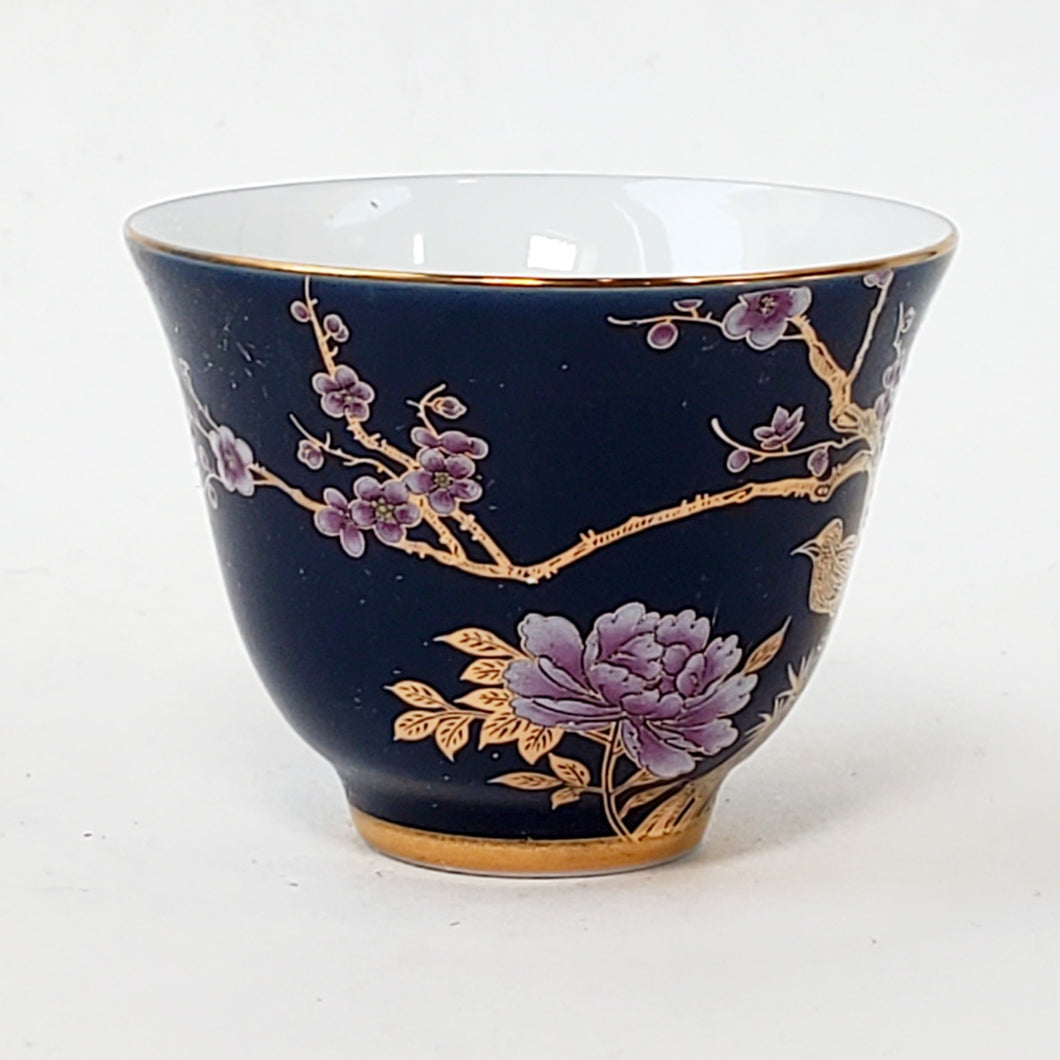 2 Navy Blue Gold Guilted Porcelain Teacups