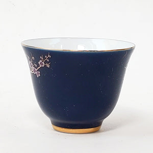 2 Navy Blue Gold Guilted Porcelain Teacups