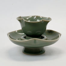 Load image into Gallery viewer, Teacup Saucer Set - Olive Green Celadon Porcelain