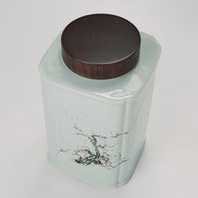 Load image into Gallery viewer, Tea Jar - Rectangular Shape Light Blue Celadon Prunus Flower