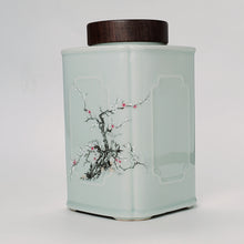 Load image into Gallery viewer, Tea Jar - Rectangular Shape Light Blue Celadon Prunus Flower