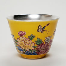 Load image into Gallery viewer, Teacup Silver Lined Yellow Flowers 60 ml