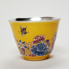 Load image into Gallery viewer, Teacup Silver Lined Yellow Flowers 60 ml