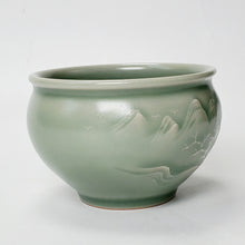 Load image into Gallery viewer, Teacup Porcelain- Long Quan Kiln Celadon Mountain Theme 130 ml
