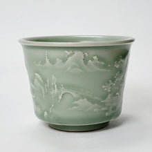 Load image into Gallery viewer, Teacup Porcelain- Long Quan Kiln Celadon Mountain Forest 120 ml