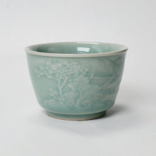 Load image into Gallery viewer, Teacup Porcelain- Long Quan Kiln Celadon Mountain Theme 65 ml