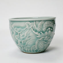Load image into Gallery viewer, Teacup Porcelain - Celadon Dragon Hand Carved 150 ml