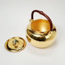 Load image into Gallery viewer, Gold Plated Pure Silver Tea Water Kettle - Bamboo 700 ml