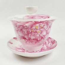 Load image into Gallery viewer, Gaiwan - White Porcelain Pink Peony 360 Degrees Filter Lid 160 ml
