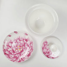 Load image into Gallery viewer, Gaiwan - White Porcelain Pink Peony 360 Degrees Filter Lid 160 ml