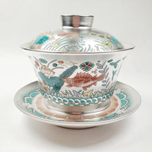 Load image into Gallery viewer, Gaiwan - Pure Silver Lined Inside and Out Lotus and Fish 3 pcs 200 ml
