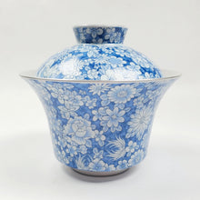 Load image into Gallery viewer, Gaiwan - Pure Silver Lined Blue and White Hundred Flowers Pattern 2 pcs 150 ml