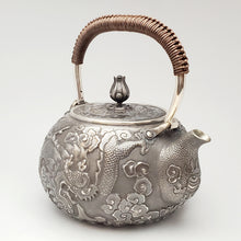 Load image into Gallery viewer, Pure Silver Tea Water Kettle - Dragon and Phoenix 1000 ml