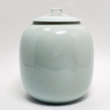 Load image into Gallery viewer, Banana Leaf Garden Window Light Celadon Tea Jar sm