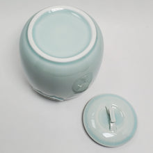 Load image into Gallery viewer, Banana Leaf Garden Window Light Celadon Tea Jar sm