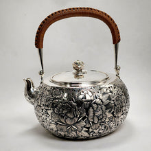 Load image into Gallery viewer, Pure Silver Tea Water Kettle - Deer and Crane 1250 ml