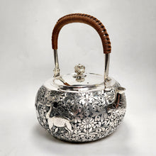 Load image into Gallery viewer, Pure Silver Tea Water Kettle - Deer and Crane 1250 ml