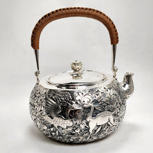 Load image into Gallery viewer, Pure Silver Tea Water Kettle - Deer and Crane 1250 ml