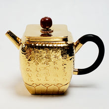 Load image into Gallery viewer, 24 K Gold Plated Pure Silver Teapot Lotus Heart Sutra #2 100 ml