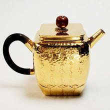 Load image into Gallery viewer, 24 K Gold Plated Pure Silver Teapot Lotus Heart Sutra #2 100 ml