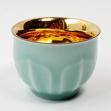Load image into Gallery viewer, Gold 24k Lined Celadon Lotus Style Teacup 95 ml