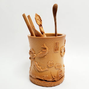 Tea Tool Set - Carved Bamboo Lotus 5 PC Set