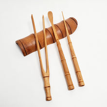 Load image into Gallery viewer, Tea Tool Set - Carved Bamboo 4 PC Set

