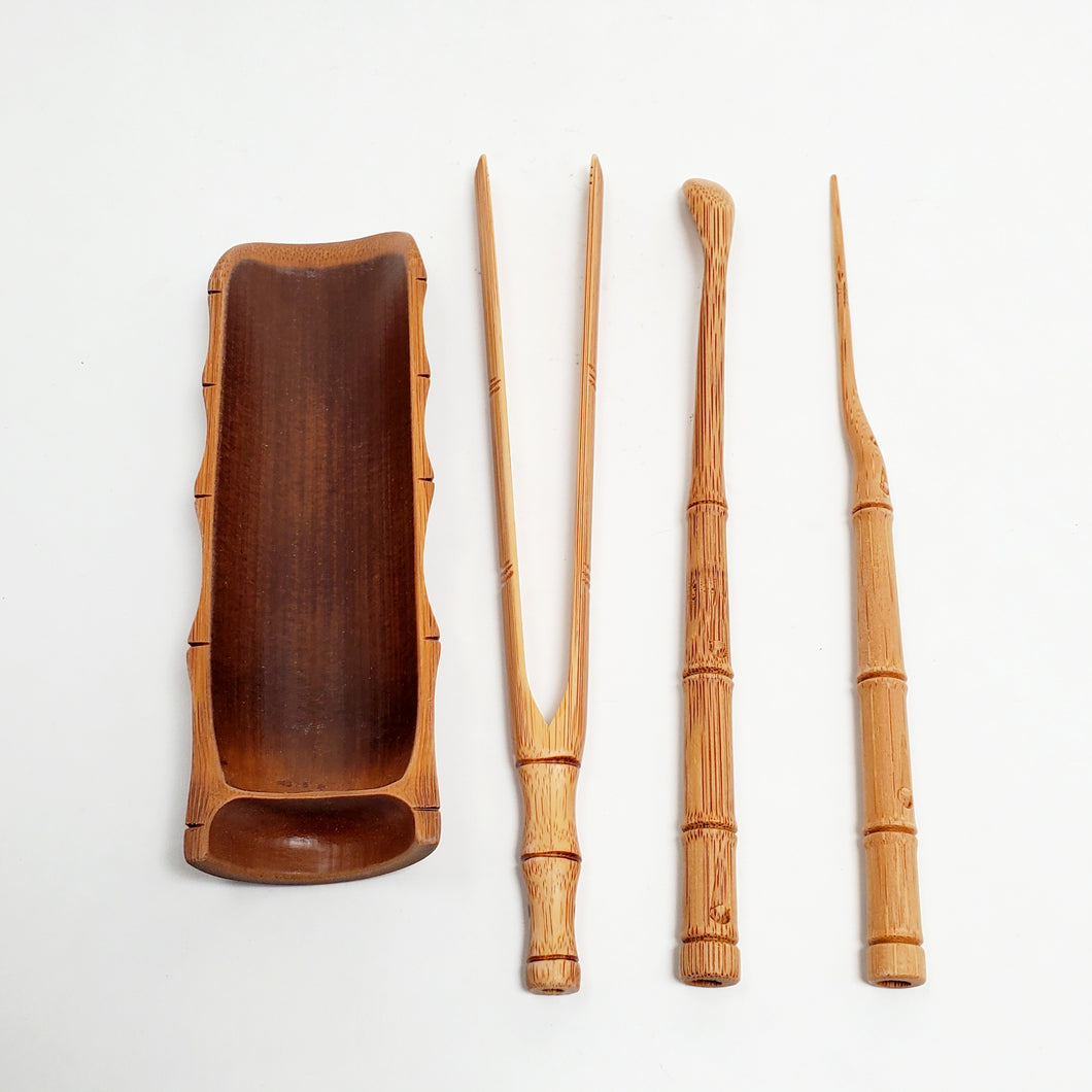 Tea Tool Set - Carved Bamboo 4 PC Set