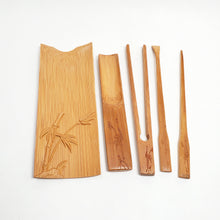 Load image into Gallery viewer, Tea Tool Set - Carved Bamboo 5 PC Set
