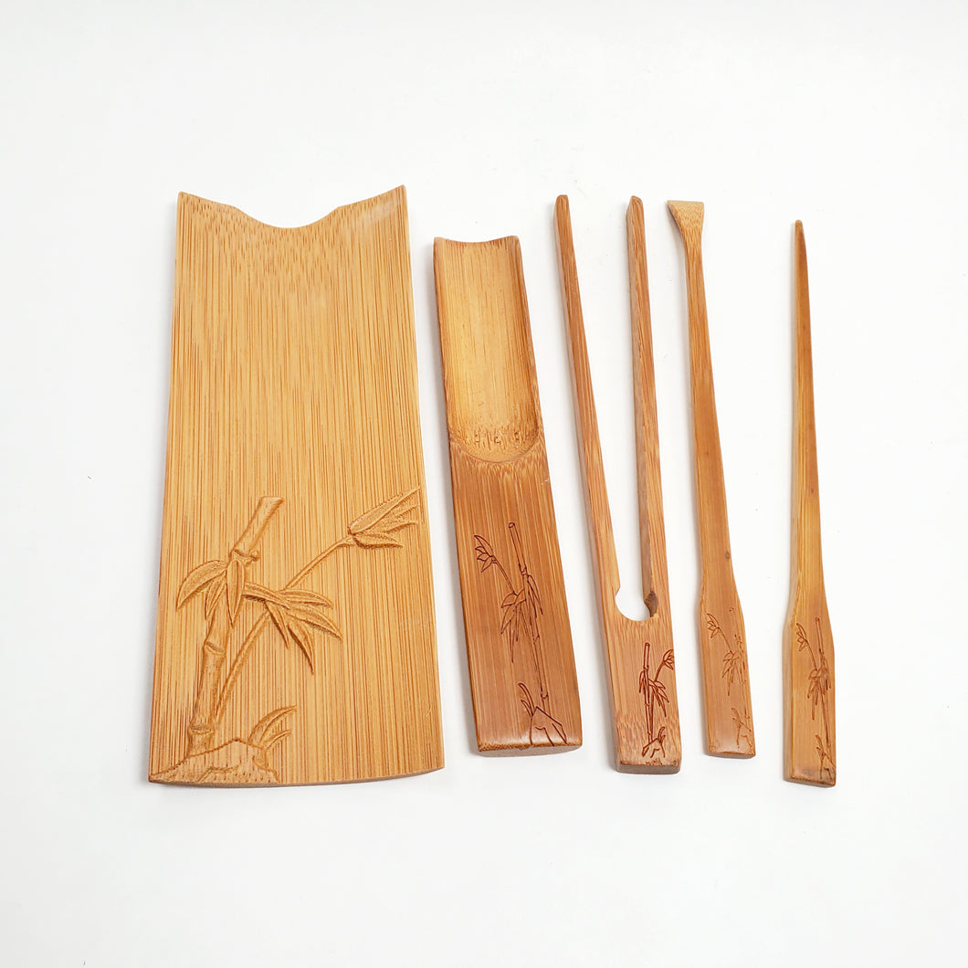 Tea Tool Set - Carved Bamboo 5 PC Set