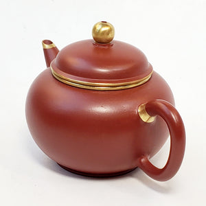 YiXing Zhuni Red Clay Gold Gilted Shui Ping Teapot 160 ml