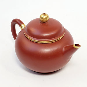 YiXing Zhuni Red Clay Gold Gilted Shui Ping Teapot 160 ml