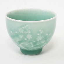 Load image into Gallery viewer, Celadon Heart Shape Prunus Flowers Porcelain Teacup 80 ml #2
