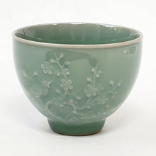 Load image into Gallery viewer, Celadon Heart Shape Prunus Flowers Porcelain Teacup 80 ml #1
