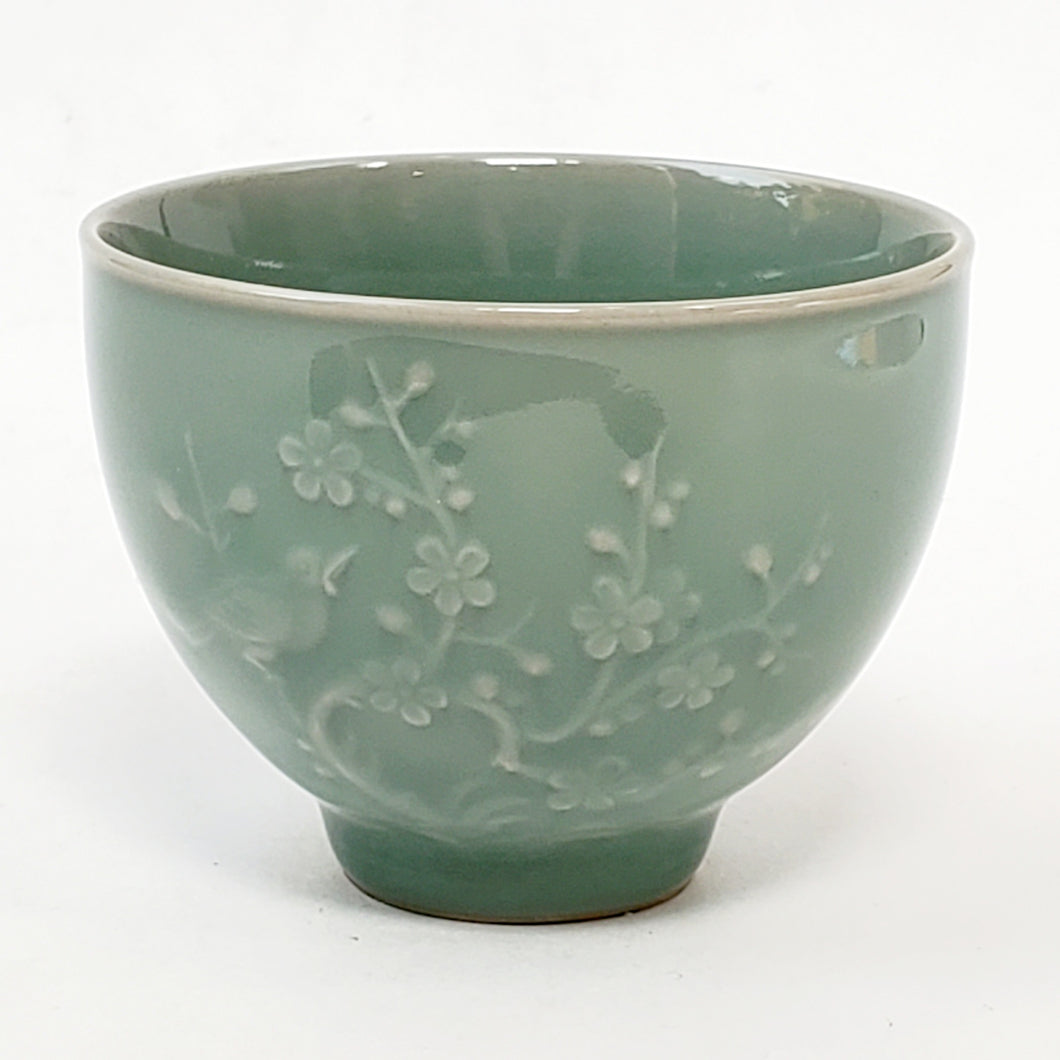 Celadon Heart Shape Prunus Flowers Porcelain Teacup 80 ml #1