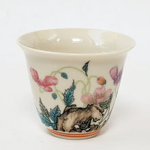 Load image into Gallery viewer, 2 Ash Glazed Poppies Porcelain Teacups 40 ml
