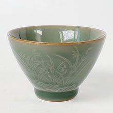 Load image into Gallery viewer, Celadon Cymbidium Orchid Porcelain Teacup 100 ml
