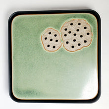 Load image into Gallery viewer, Tea Boat Tray Green Lotus Seed Pod Square Ceramic
