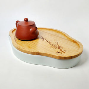 Tea Boat Tray Prunus Bamboo Top