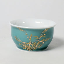 Load image into Gallery viewer, Teacup - 2 Pieces Seafoam Blue Gold Guilted Reed 40 ml
