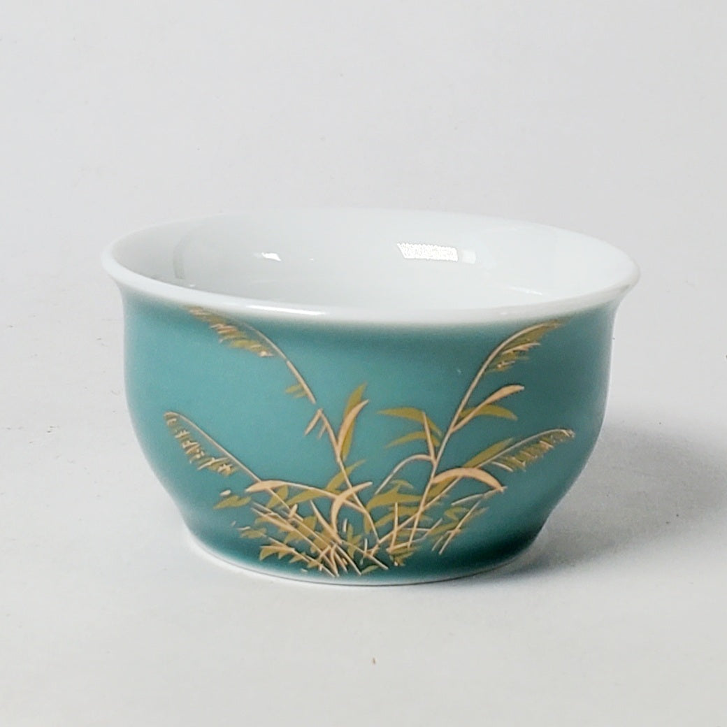 Teacup - 2 Pieces Seafoam Blue Gold Guilted Reed 40 ml