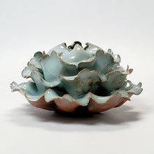 Load image into Gallery viewer, Celadon Porcelain Incense Burner - Peony Flower Blue Brown Large
