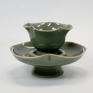 Teacup Saucer Set -  Olive Green Celadon Porcelain