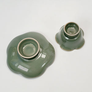 Teacup Saucer Set -  Olive Green Celadon Porcelain