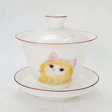 Load image into Gallery viewer, Gaiwan - White Porcelain Kitty Cat 180 ml
