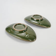 Load image into Gallery viewer, 2 Olive Green Celadon Boat Shape Saucers
