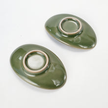 Load image into Gallery viewer, 2 Olive Green Celadon Boat Shape Saucers
