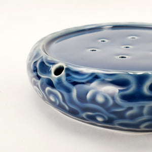 Tea Boat Tray Navy Blue Auspicious Cloud Porcelain
