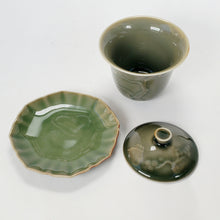Load image into Gallery viewer, Gaiwan - Olive Green Glaze Pine Tree 110 ml
