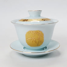 Load image into Gallery viewer, Gaiwan - Light Blue Celadon Gold Guilted Bamboo Pattern 180 ml
